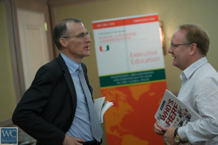 Olivier Bouclier, left, a Frenchman who serves as associate dean of executive education at the University of Miami School of Business.